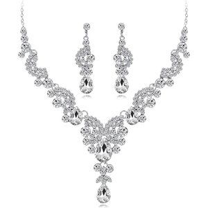 White Wedding Jewelry Sets for Brides Silver Necklace Earrings Jewelry for Women